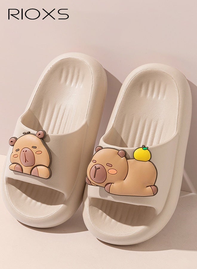 RIOXS Kids Cartoon Slippers, Lightweight EVA Platform Animal Capybara Slides Sandals for Toddler Boys and Girls, Non-slip Quick-Dry Slip-on Shower Slippers, Soft Comfortable Thick Sole Open Toe Home Slippers, Summer Beach Pool Shoes, Suitable for Travel, Holidays, Beaches, Swimming Pools, etc. Khaki - Image 4